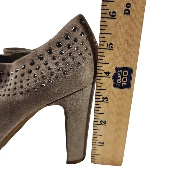 Enzo Angiolini Heeled Ankle Boots Booties sz 7 M Kaiser Suede Beige Embellished - Picture 11 of 11